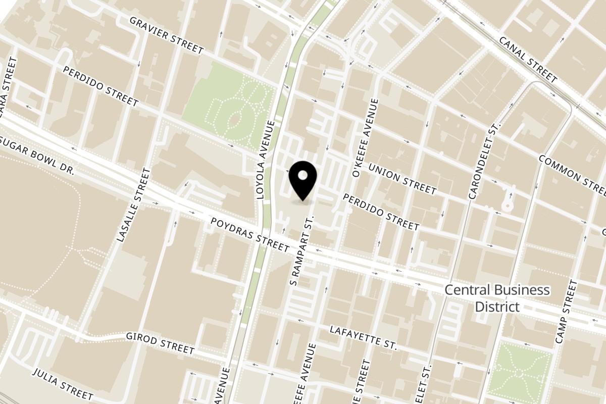 Map showing the location of The Original Italian Pie on 417 S Rampart St in New Orleans